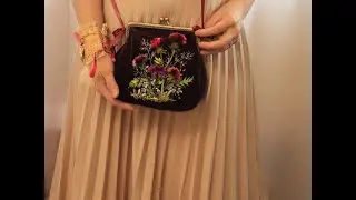 Сумочка чертополох / burgundy velvet Handbag with thistle ribbon embroidery design OOAK