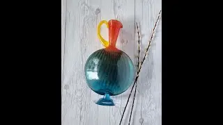 Kjell Engman 'Bon Bon' series, Kosta Boda, Candied Sapphire Blue and Coquelicot Orange Pitcher