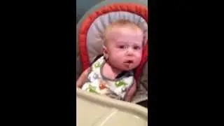 Baby Clyde's first Green Peas...He is not a fan.