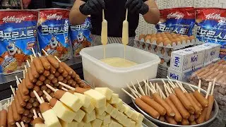 줄서서 먹는 바삭한 치즈 핫도그 / Jumbo Sausage Cheese Hot Dog - Korean Street Food