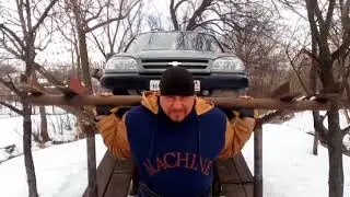 Экстремальное видео, человек поднимает Ниву Шевроле, Дмитрий Нагорный, силовой экстрим.