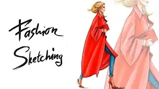 Fashion sketching: Как нарисовать скетч красного пальто маркерами