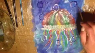 Медуза  Быстрый рисунок гуашью
