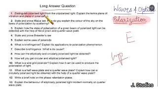 Polarization || Important Questions 😱 (hpu) || Waves and optics || B.Sc. 2nd year (Repeated in HPU)😯