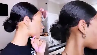 *EASY* MIDDLE PART SLICK BUN (on natural hair) | ft. touchdown edgegro