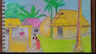 Recreated Farjana Drawing Academy || How to draw a scenery or take water from the well step by step✨