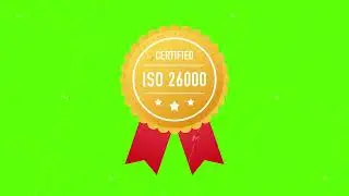 ISO 26000 certified golden label on white background. Motion graphics.