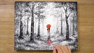 'Red Umbrella' Cotton Swabs Painting Technique 