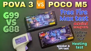 Tecno Pova 3 🆚 Poco M5 Free Fire detail compare || dpi + sensitivity || battery drain & heating test