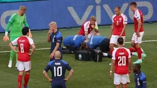 Christian ERIKSEN falls down 😥during the match vs Finland 🇫🇮