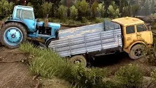 Spintires Vehicle Pack 01 DLC - B 500 Truck Loading  & Transporting a Tractor