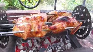 Готовим распушенную курицу на вертеле.