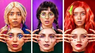Make-up voor Red vs Wednesday vs Harley Quinn op Halloween!