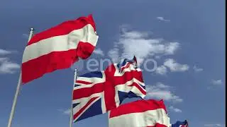 Waving Flags of Austria and the UK on Sky Background | Motion Graphics - Envato elements