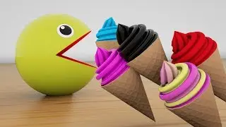 Learn Colors with 3D Pacman and Ice Creams - Learning Colors Animation for Kids 🍡