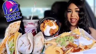 TACO BELL NEW CRAVINGS VALUE MENU MUKBANG!! cheesy double beef burrito, loaded nachos, enchilada