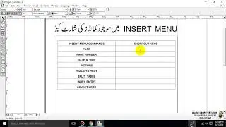 Advanced CIT Course - SHORTCUT KEYS FOR INSERT MENU COMMANDS in Urdu Inpage - 148