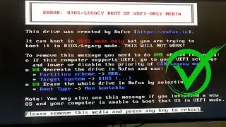 Error BIOS LEGACY BOOT OF UEFI ONLY MEDIA