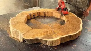 Young Carpenter Uses GIANT TREE TRUNK to Make Coffee Table | Robert Madison