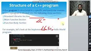 Lecture 3 'B' Structure of a C++ Program, Standard libraries section, Main function section