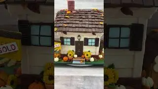 🏠 FALL DECOR HOUSE CAKE: Autumn Square 3D Realistic Fondant Pumpkins Isomalt Windows 