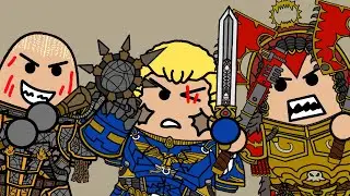 Roboute Guilliman vs Lorgar Aurelian and Angron in Nuceria (40k meme)