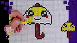 Pixel Art hecho a mano Como dibujar en papel cuadriculado paso a paso paraguas ☂️