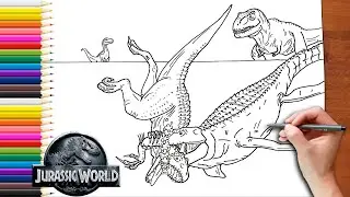T-Rex & Blue & Mosasaurus vs Indominus Rex Drawing | Jurassic World | Fan art