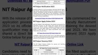 NIT Raipur Recruitment 2023 | Permanent Job | Freshers eligible | Latest Jobs | #jobvacancy2023obs