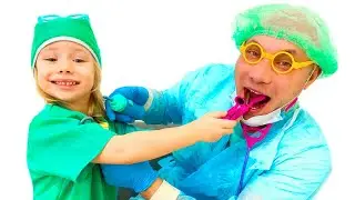 Nika and dad play doctor for kids