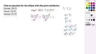 Writing the Equation of an Ellipse Given the Center, Vertex, and Focus
