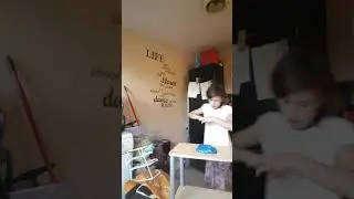 Making a bubble  and there was a spider on the door
