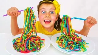 Milana and Dad want the same colored noodles