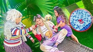 THE EVIL GRANDMA THREW BABY JULLY'S PACIFIER INTO THE POOL AND SHE CRIED!