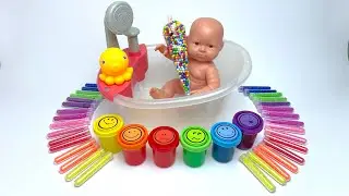 Let’s make rainbow glitter slime Bathtub 1080p ASMR GLOSSY mixing SLIMEFUN Satisfying Slime Videos