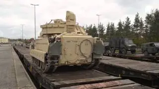 1st Cavalry Division Ironhorse Loads Tracked Vehicles on Railcars hd