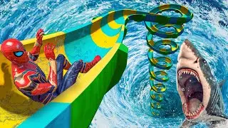 Spiderman in water slides/Epic Ragdoll Physics/ GTA 5 Ep.147 #waterslide #ragdoll #spiderman