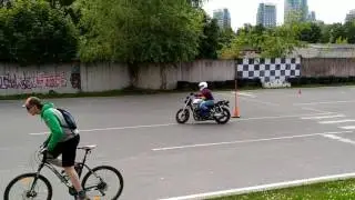 Quick small radius turns or spins on a motorcycle.