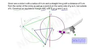 Given are a circle k with a radius of 4 cm and straight line g with a distance  5 cm @niharmhirani