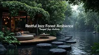 Restful Jazz Forest Ambience For Coffee Time | Calm Riverside Scene With Faint Jazz Music To Focus