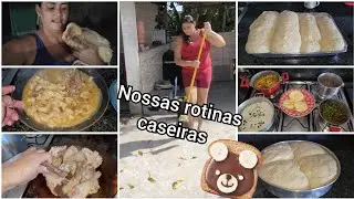 Nossas rotinas fiz almoço (franguinho)  pão caseiro/ e limpeza🐓🐔🍃🥗🥐🍞