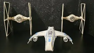 New Republic E-Wing with 2 Tie Fighters in Pursuit Plus Comparisons. Star Wars Vintage Collection.