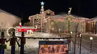 Island Lakes Christmas display with a moving model train!
