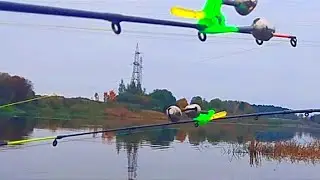 CATCHING FOR LARGE BREAM ON THE RIVER IN AUTUMN. FISHING BELOW THE VOLKHOV HYDROELECTRIC POWER ST...