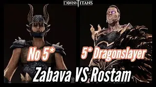 Dawn of Titans Zabava P1 VS Rostam P10| Without 5* | Dragonslayer | 90% Lightning resist