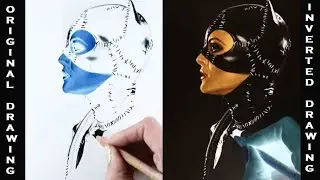 Inverted Colored Pencil Drawing: Catwoman - Michelle Pfeiffer 🐈😻 | Jasmina Susak