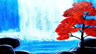 Waterfall Scenery Drawing with Oil pastel colour easy step by step for beginners
