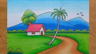 Cara Menggambar Pemandangan Gunung | Wow! Simpel dan Mudah | Menggambar Pemandangan