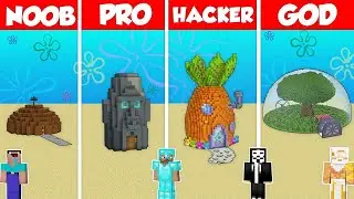 Bikini Bottom House Build Battle Challenge - Noob vs Pro vs Hacker vs God - Minecraft Animation