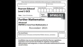 Core Pure Paper 2 2021 Pearson Edexcel A level Further maths